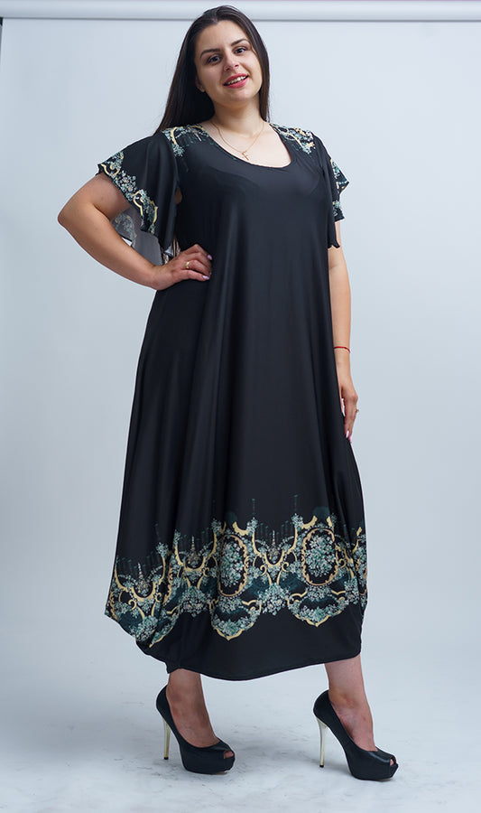 Дълга черна рокля с къс ръкав Оксана