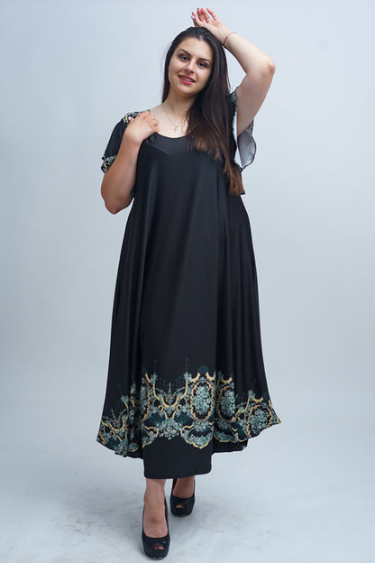 Дълга черна рокля с къс ръкав Оксана