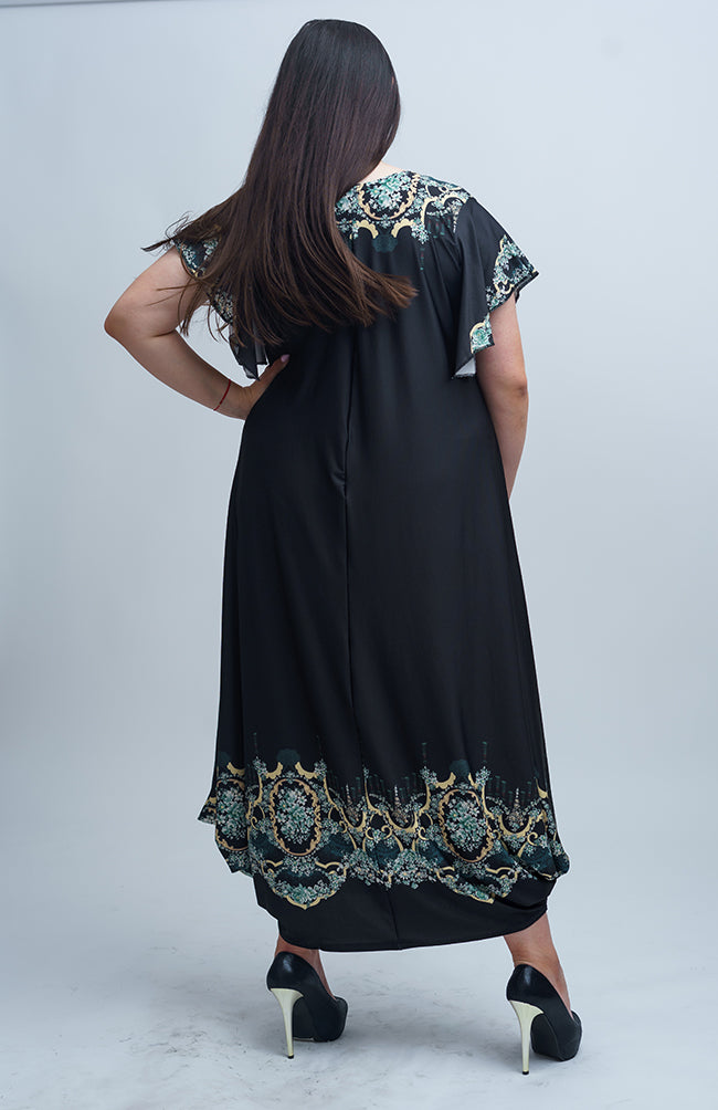 Дълга черна рокля с къс ръкав Оксана