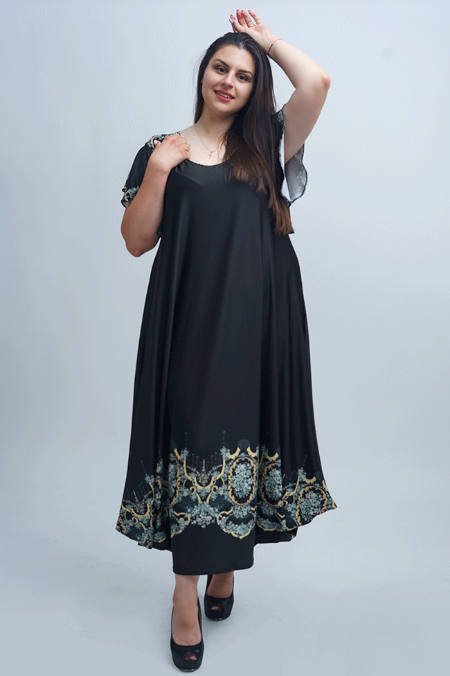 Дълга черна рокля с къс ръкав Оксана