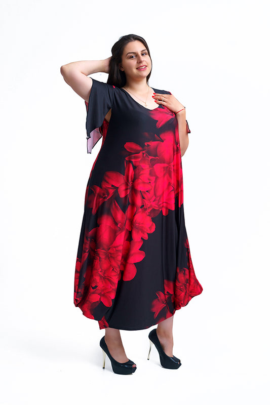 Дълга черна рокля с къс ръкав Олга