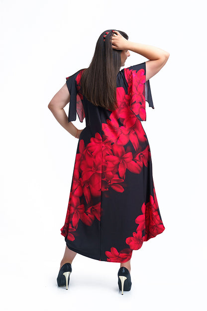 Дълга черна рокля с къс ръкав Олга