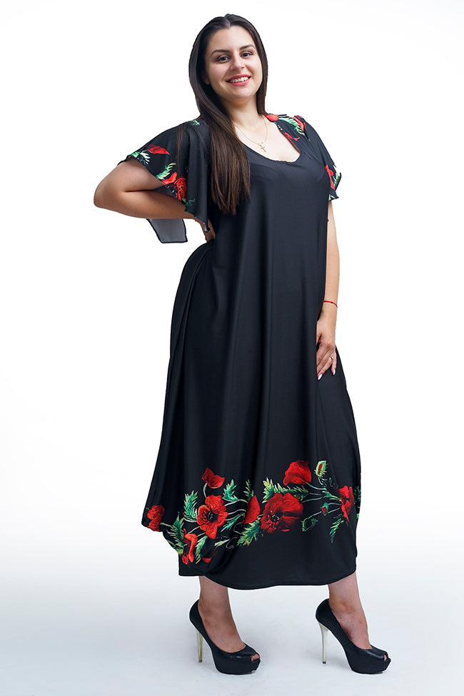 Дълга рокля с къс ръкав Поля