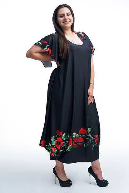 Дълга рокля с къс ръкав Поля