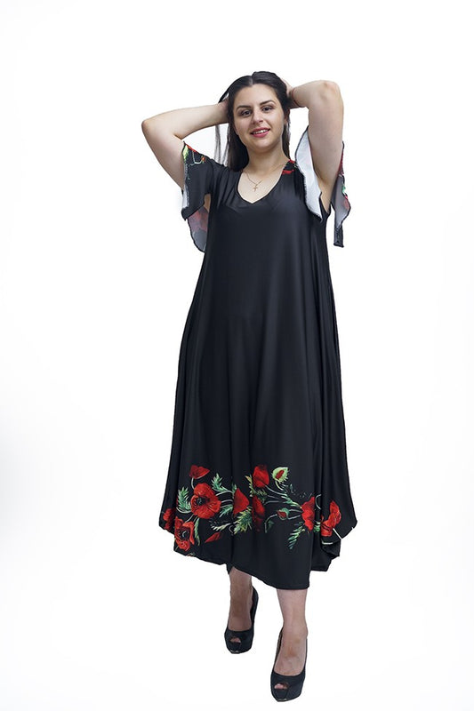 Дълга рокля с къс ръкав Поля