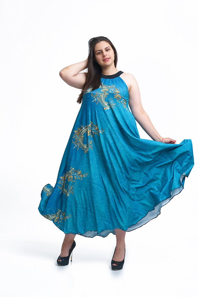 Дълга рокля в петролен цвят Ралица