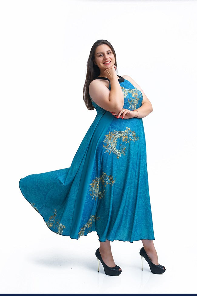 Дълга рокля в петролен цвят Ралица