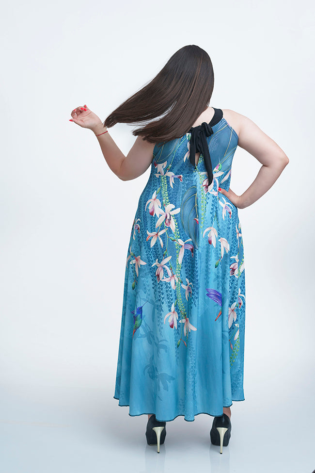 Дълга синя разкроена рокля Шаная