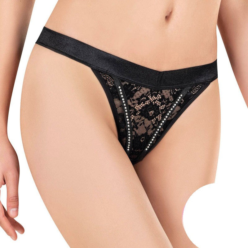 Черни дантелени бикини с кристали X-1650